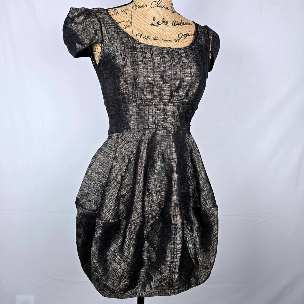 H&M Bronze Metallic Jacquard Bubble‎ Skirt Mini Dress Size 4 Black Gold Cocktail